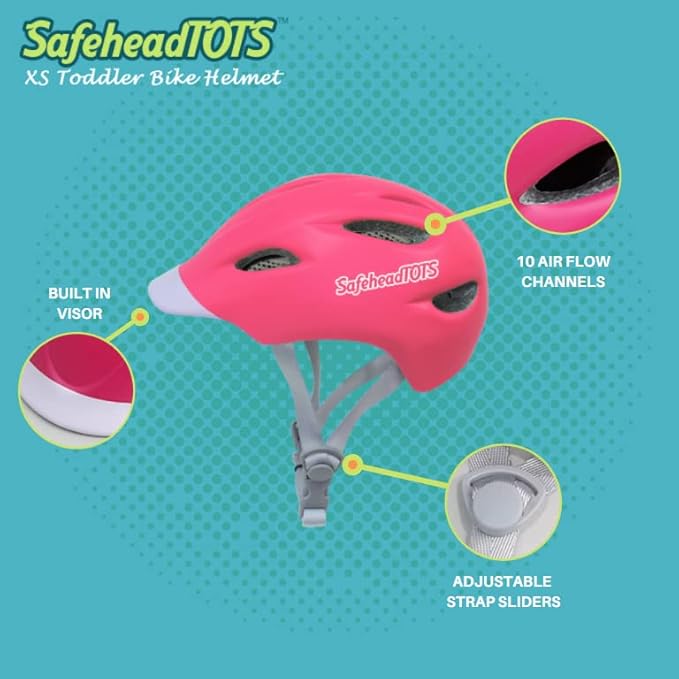Adjustable Toddler Bike Helmet, Built in Visor with Removable Washable Inner Lining, XS Ages 2-4 Years for Boys and Girls, Perfect for Cycling, Scooters, Orange-Blue