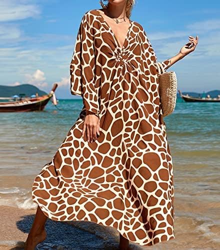 Venasha Womens Caftan Floral Print Kaftan Dress Short Sleeve Swimsuit Cover up Loungewear for Summer