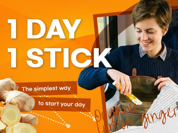 [14 Sticks] Organic 100% Pure NFC Lemon Ginger Juice Sticks – 15g Each – Balanced 50/50 Blend, Cold Pressed, Non-GMO, No Sugar Added