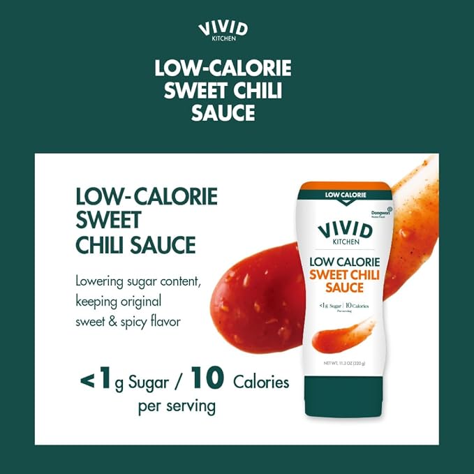 VIVID KITCHEN Low-Calorie Sweet Chili Sauce - 2 Pack - Low Sugar, 10 Cal/Serving - No Preservatives or MSG - Easy Squeeze Bottle - Healthy Asian-Inspired Sauce for Dipping, Stir-Fry, and More