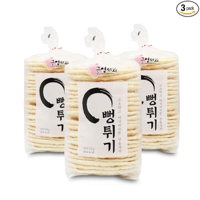 GEUNYEONG BAKESHOP Korean Traditional Freshly Popped Rice Cakes, Original(120g), Sweet Pumpkin(100g), and Purple Sweet Potato(100g) (3 Pack, Rice Org)