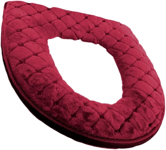 Toilet Seat Cover Soft Toilet Seat Cushion Warmer Washable Cover Pads with Zipper Red