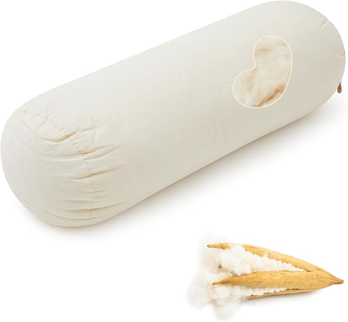 Leinuosen Organic Kapok Orthopedic Roll Pillow 16"x6" – Neck, Back, Knee & Leg Support Bolster – Cervical & Lumbar Roll for Pain Relief, Spinal Alignment – Natural Filling, Adjustable for Bed & Travel