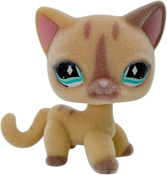 Custom Flocked Pet Shop Toy Fuzzy Animal Figure Short Hair Cat Kitty Kitten Deer OOAK (Yellow #886)