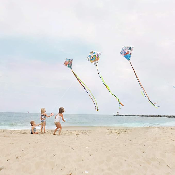 DIY Kites for Kids Kite Making Kit Bulk, Decorating Coloring Kite Party Pack,White Diamond Kite Kits