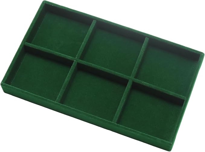 Velvet Jewelry Trays for Drawers, Dark Green 6 Grids | Stackable Jewelry Drawer Organizer, Ring Earring Necklace Bracelet Holder Organizer Display Tray with Removable Dividers