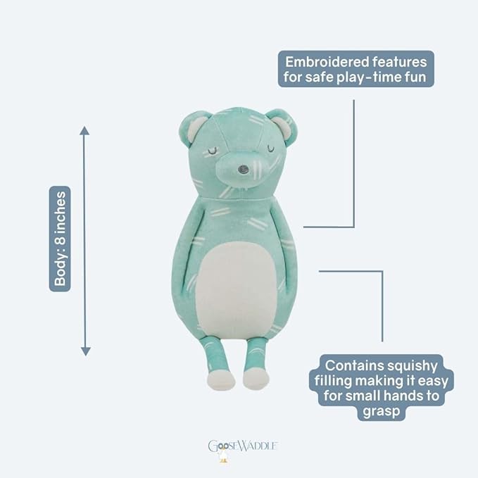 GooseWaddle Super Soft Printed Plush - Adorable Stuffed Animal for Kids, Baby Dolls, and Bear Lovers for Playtime and Cuddles (8" When Sitting) (Finn Bear)