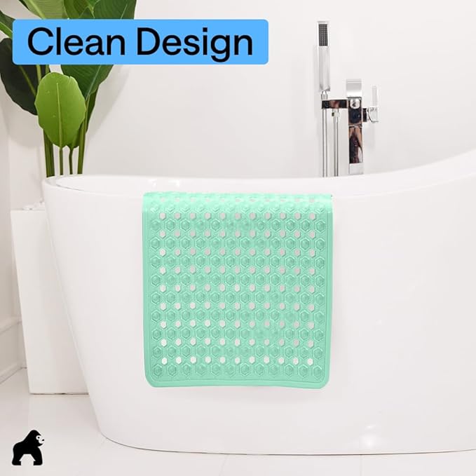 GORILLA GRIP Patented Square Shower Stall Mat, Small Bathtub Floor Mats for Stand Up Showers with Suction Cups and Drainage Holes, Machine Wash, Soft on Feet, Bathroom Accessories 21x21 Inch, Green