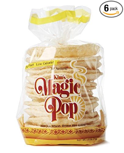 Kim's Magic Pop Freshly Popped Rice Cakes | Vegan | Original Flavor | 6 Bags | 15 Cakes per Bag | Low Carb, Sugar Free, Fat Free, Natural, Multigrain Korean Snack | Easy Bread, Chip, Cracker Replacement