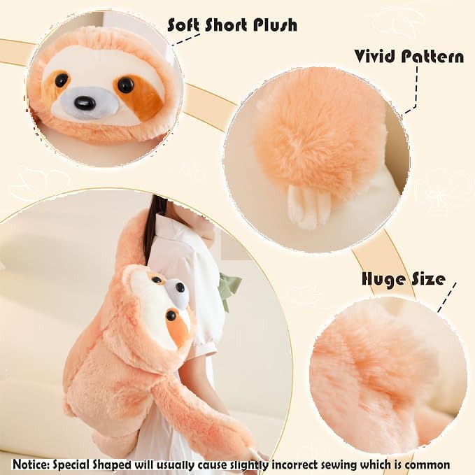 ELAINREN Cuddly Pink Sloth Stuffed Animals Pillow Ultra-Soft Three Toed Sloth Plush Cuddle Toy Lifelike Furry Sloth Plushie Doll Gifts/19.6''