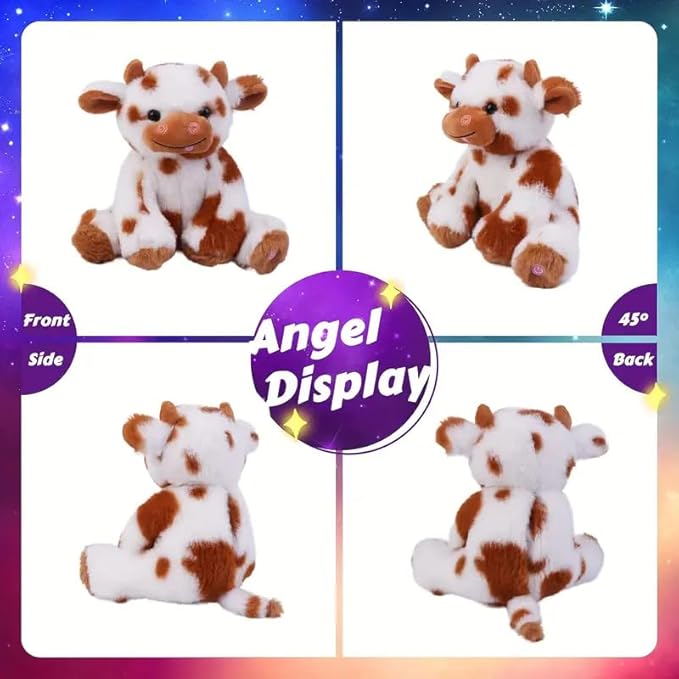 7.9" Light-Up Plush Cow Toy, Soft Brown & White Glowing Cow Stuffed Animal, Night Companion for Kids, Cute Bedroom Decor, Birthday for Boys Girls Friends