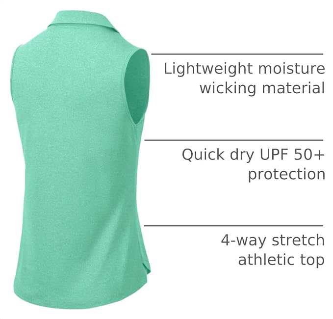 BGOWATU Women's Sleeveless Golf Polo Shirts Collared V Neck Tennis Tank Tops UPF 50+ Quick Dry Lightweight