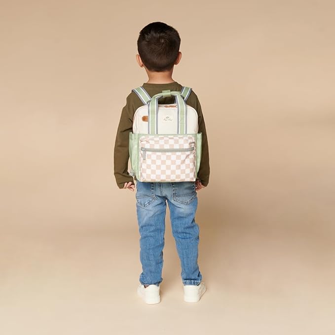 Itzy Ritzy Toddler Backpack - Daycare Bag - Features Adjustable Shoulder Straps, 2 Side Pockets & Spacious Interior with Wipeable Fabric Lining & Name Label, Checkerboard Backpack