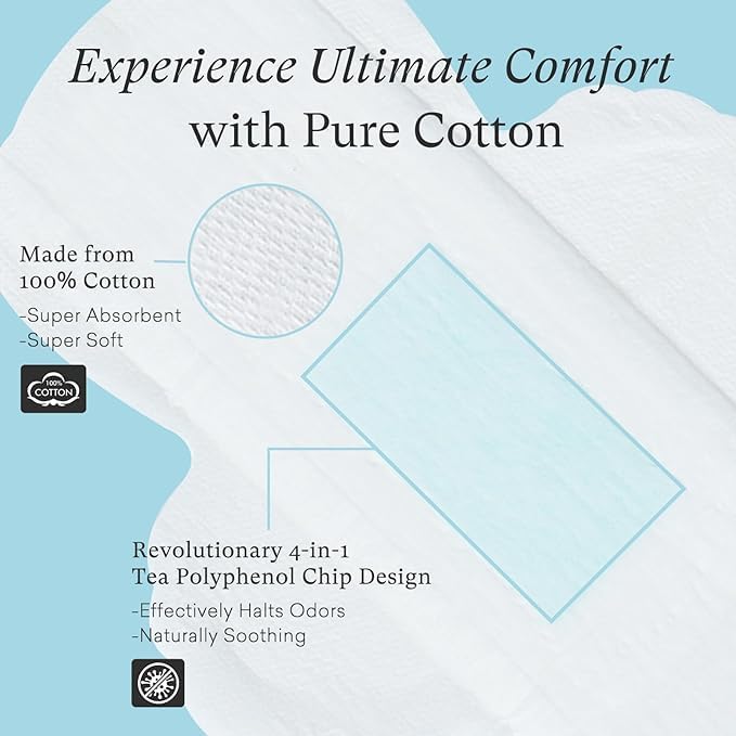 PurComfy Teens Period Pads with Wings for Tweens, Organic Cotton Sanitary Pads for Teen Girls 9-14, Mini Petite, 90 CT