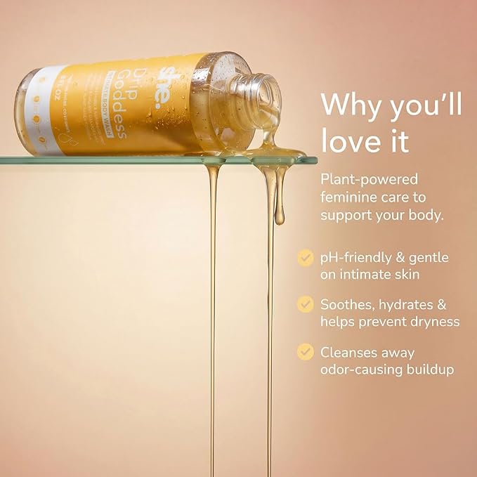 She. Drip Goddess Feminine Wash, 16 fl oz - pH Balanced Intimate Cleanser with Aloe Vera & Shea Butter | Gentle Daily Use