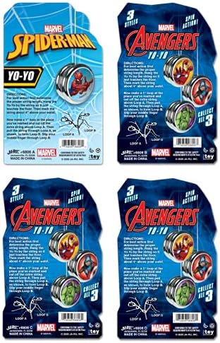 JA-RU Marvel Avengers & Spiderman Beginner Yoyo (4 Yoyos) Super Hero Yoyo for Kids, Boys & Girls. Auto Return & Responsive Yoyo. String Trick. Classic Vintage Toy Gifts & Stocking Stuffers. 6806-4