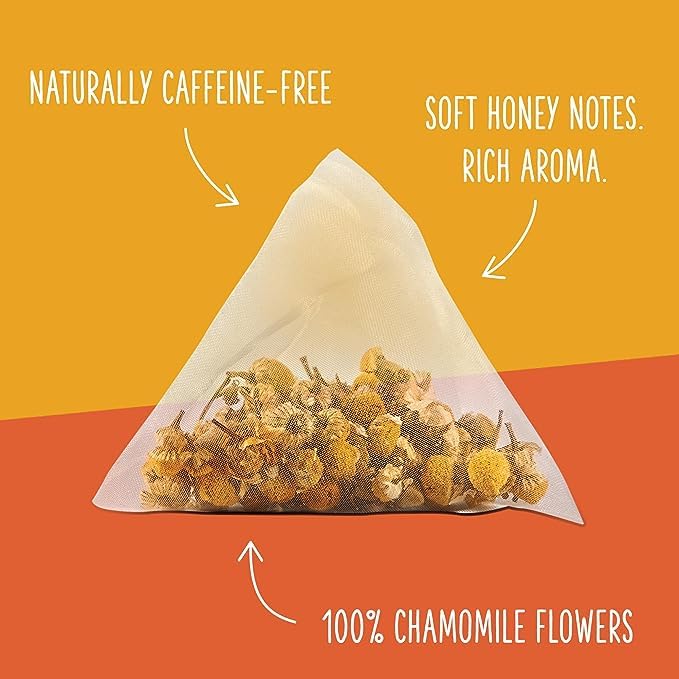 Two Leaves and a Bud Organic Chamomile Tea Bags, Naturally Caffeine Free, Whole Leaf Herbal Chamomile Tea in Pyramid Sachets, 15 Count (Pack of 6)