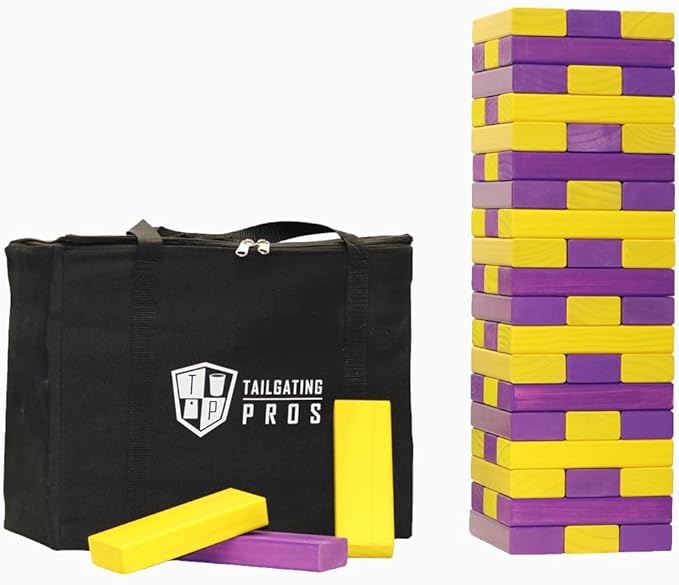 Tailgating Pros Premium Giant Toppling Timbers with Carrying Case – Choose Your Team Colors! Jumbo Outdoor Yard Game, Tower Grows to Over 5 Feet!