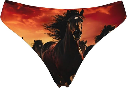 Womens Black Horses Print Seamless G-String Thongs No Show Thong Panty Liners Workout Underwear