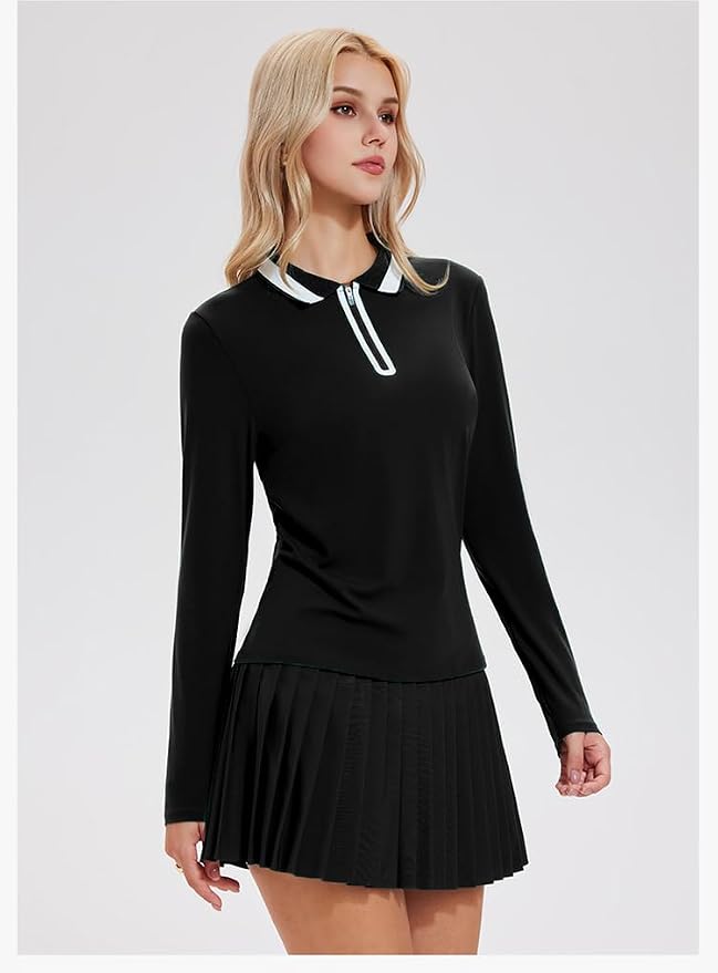 Tennis Skirt Sets for Women Zipper Color Block High Waisted Golf Polo Two Piece Skirt Set Women 2 Piece Outfits