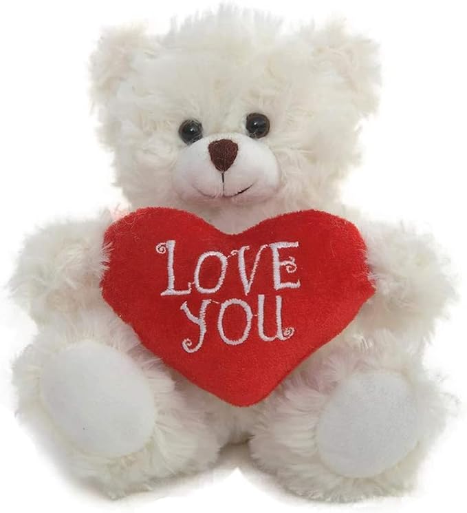 Plush Stuffed Animal Cream Heart Bear – Love You Bears- Toy for Kids & Adults Valentine's Day - Embroidered Heart Pillow (6 Inch, Cream Love You)