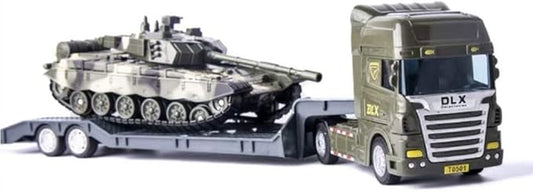 ZUKULIFE Military Vehicles and Army Battle Site Toys Flatbed Truck with Tank, Gift for 3 4 5 6 Year Olds Boys Kid Toddler Child