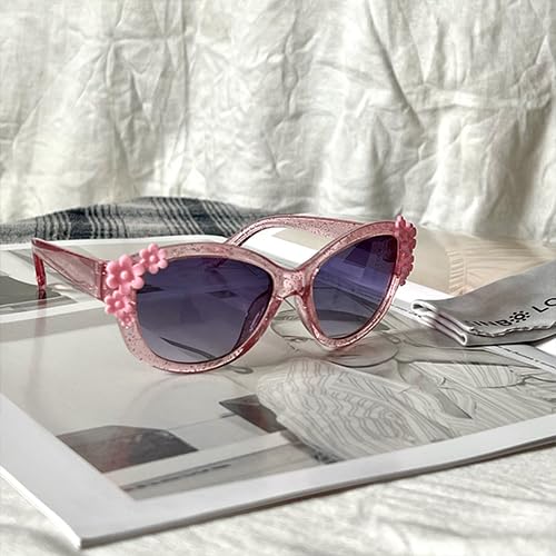 XINB LOOK Kids Sunglasses Girls, Cute Flower Frame Cartoon UV Glasses, Toddler Sunglasses Party Favor for Ages 3-10 (Transparent pink)