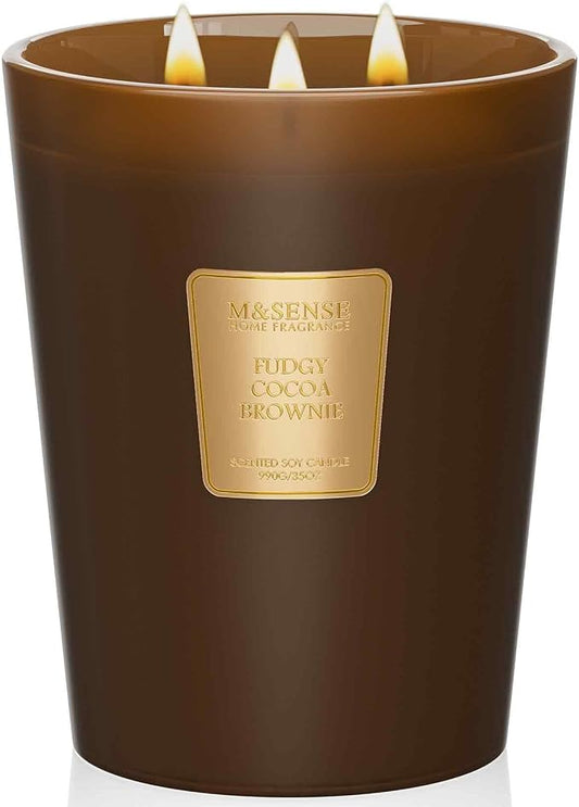 M&SENSE Fudgy Cocoa Brownie Soy Candle, 35oz 3 Wick 150H, Chocolate Bakery Scent, Large Aromatherapy Candle for Bedroom Cozy