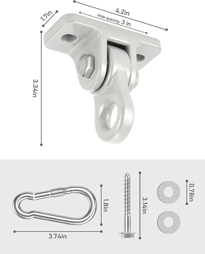 HUPBIPY Heavy Duty Porch Swing Hangers Kit, with Screws Bolts for Wooden Sets Playground Porch Patio Yoga Seat Indoor Outdoor Hanging Snap Hooks (2 Pack Silver)