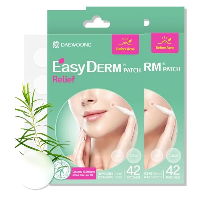 EasyDerm Relief Invisible Patch 2 Packs(84 counts) I10,000 ppm Tea Tree Oil, Pimple Patch, Ultra-slim 0.1mm, Waterpoof, Korean Pimple Patches Travel Essentials, Clear Skin Season,Mother's day gift
