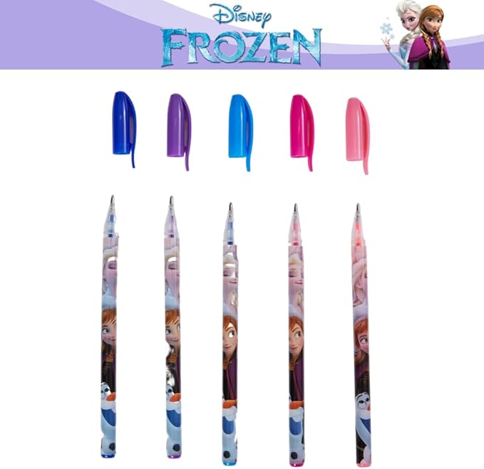 Innovative Designs Frozen Pencil Case Set with Stickers and Gel Pens for Kids, Molded with Zip Closure, Purple