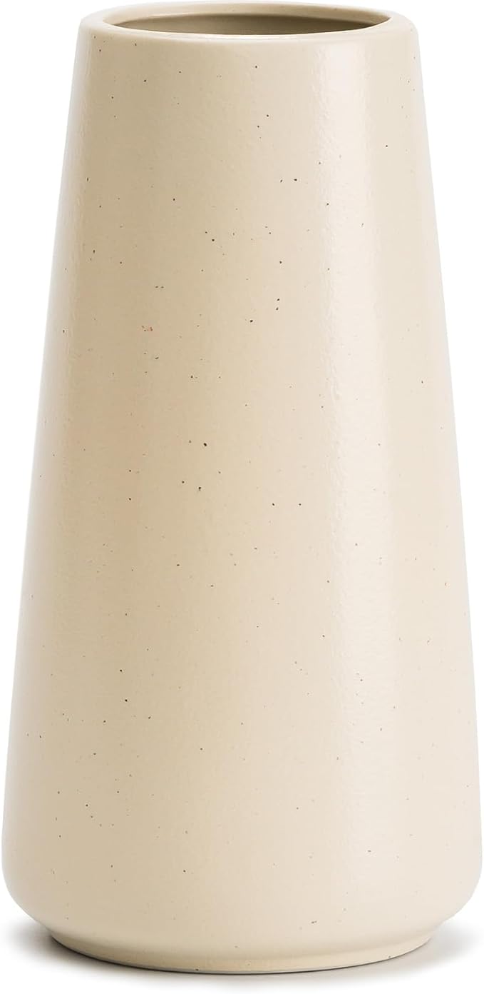 Simple Boho Ceramic Flower Vase for Home Decor (Beige,Big) | 8'' Modern Neutral Vase for Flower Plant Pampas Grass, Fit for Table Shelf Centerpieces, Living Room Kitchen Wedding Gift