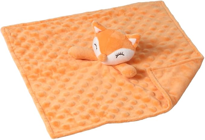 CREVENT Soft Plush Animal Face Security Blankets for Boys and Girls, Great Gifts for Birthday Baby Shower (Orange Fox Lovey +10"X10" Tag)
