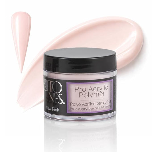 Tones Pro Acrylic Nail Powder, New Pink (Fresh Peach-Toned Pink), (1.5 Fl Oz) - Long-Lasting & Non-Yellowing Polymer for Salon Quality Nail Extensions & 3D Art