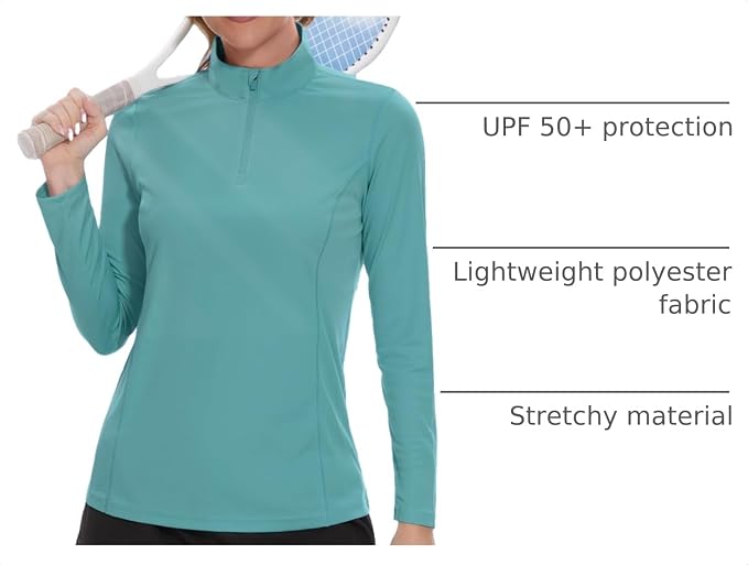 TACVASEN Women's Quarter Zip Pullover Golf Shirts UPF 50+ Long Sleeve Sun Shirts UV Protection Workout Tops