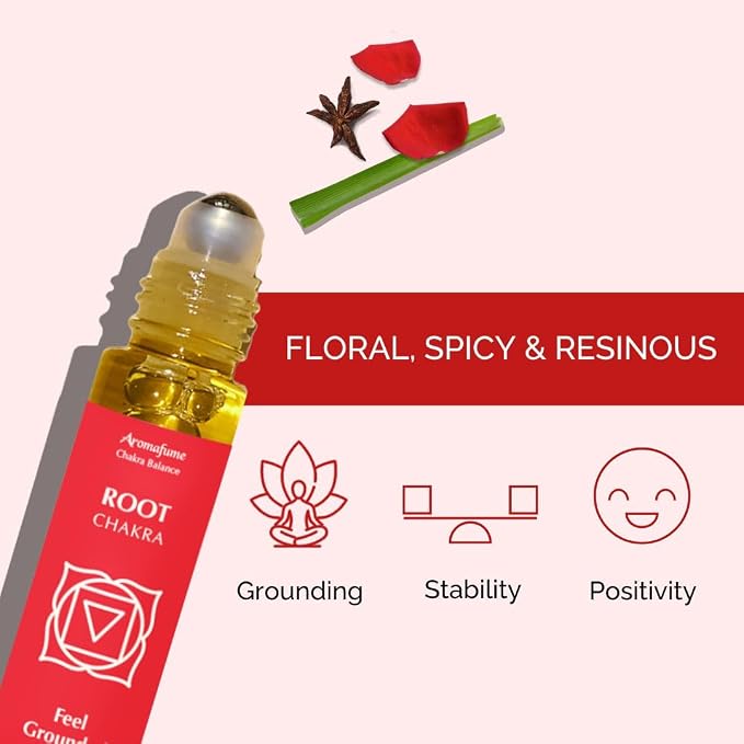 Frankincense & Patchouli Root Chakra Essential Oil Roll-On Blend | 10ml | Travel Size | Aromatherapy for Chakra Balance | Ideal for Meditation, Yoga | 100% Natural, Non-Toxic by Aromafume