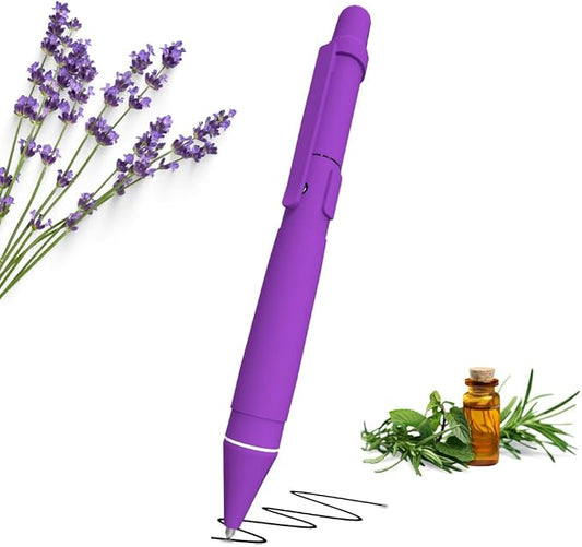 Aromatherapy Writing Pen Battery with Real Ink Tip and Hidden Diffuser Port, Soft Touch Ballpoint for Note Taking, Signature, and On-The-Go Relaxation, Rechargeable Wellness Gift for Office (Purple)