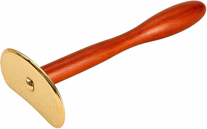 Brass Gua Sha Board with Long Handle, Self-Scraping Massage Tool for Home Use, Full Body Back Gua Sha Scraper with Rosewood Handle (Long Handle)