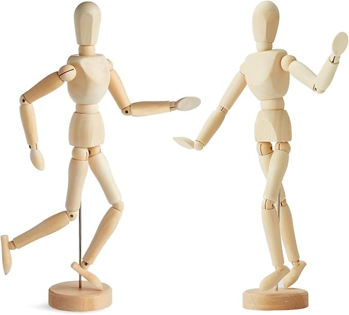 2 Pack Wooden Mannequin,12in Posable Drawing Figurines Dummy,Art Drawing Figure Model Manikin Dolls for Home Office Desk Décor Sketching Painting, Body Action Figure Artist Gifts