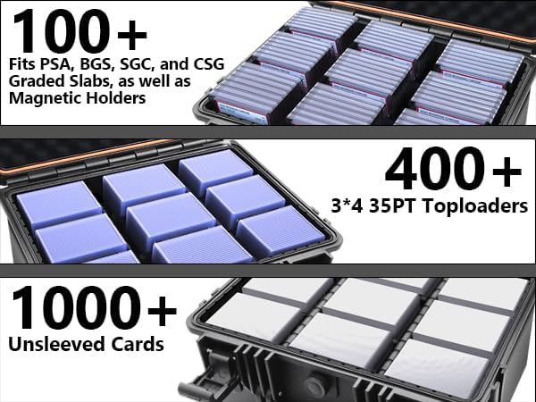 Graded Card Storage Box for Baseball - Trading Card Storage Box with Adjustable Dividers Fits PSA BGS SGC Slabs | Waterproof Hard Cases for Sports Cards, Top Loader, Magnetic | Toploader Storage Box