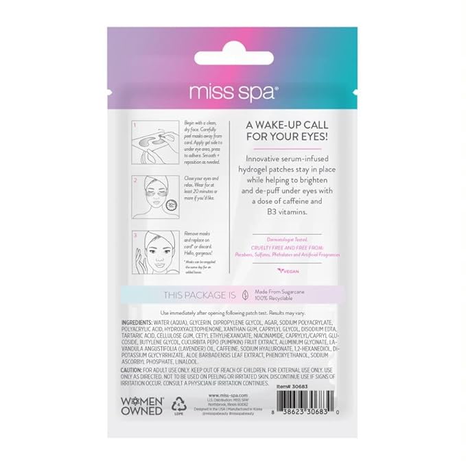MISS SPA Under Eye Patches Brightening De-Puffing Eye Masks with Caffeine B3 Vitamins, Hydrating Eye Masks for Wrinkles Fine Lines Gold Under Eye Patches Skin Care, Dermatologist Tested (4 pairs)
