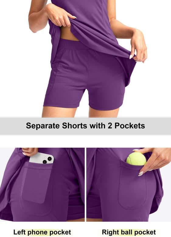 Viodia Women's Tennis Golf Dress with Shorts | Active, Exercise, Workout, Sports, Athletic, Dresses for Women, with Zipper Pockets