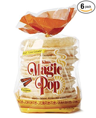 Kim's Magic Pop Freshly Popped Rice Cakes | Vegan | Cinnamon Flavor | 6 Bags | 15 Cakes per Bag | Low Carb, Sugar Free, Fat Free, Natural, Multigrain Korean Snack | Easy Bread, Chip, Cracker Replacement