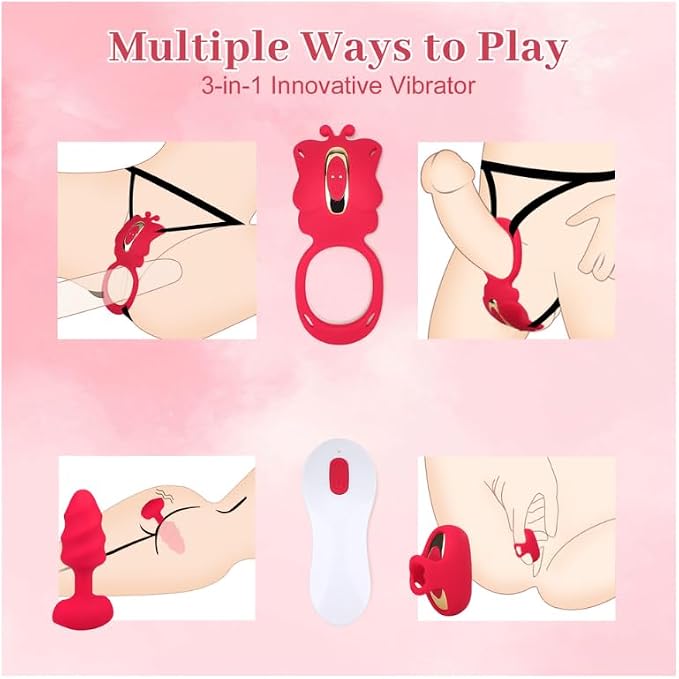Couples Adult Sex Toys Wearable Vibrator - 3in1 Finger Anal Plug Sex Toys Vibrator for Clitoral Anal Nipple Stimulator with 9 Vibration Modes, Clitoris Vibrator Vibrating Cock Ring BDSM Women Sex Toys