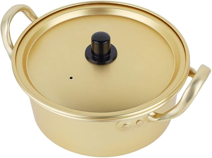 SUNGOOYUE Yellow Aluminum Ramen Noodle Pot 20cm Korean Soup Pan Aluminum Alloy Fast Heating Double Handle for Pasta Soup and Noodles on Open Flame or Ceramic Stove (#3)