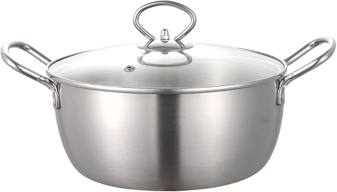Ramen Soup Pot Pan with Lid Ramen Cooker Ramen Pot Korean Noodle Cooker Aluminium Alloy Cooking Pot with Lid Stock Pot for Cooking Soup Pasta and Stew Spoon,Silver,22CM