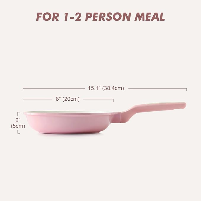 SENSARTE Nonstick Ceramic Frying Pan 8-Inch, Healthy Non Toxic Skillet, Induction Compatible Omelet Pan with Heat Resistant Handle, PFAS-Free, Pink