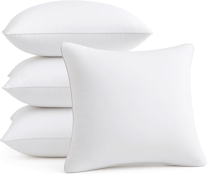 FAVRIQ 18 x 18 Pillow Inserts - Firm and Fluffy Decorative Square Sofa Throw Pillow with 100% Cotton Cover - Down Alternative Pack of 4