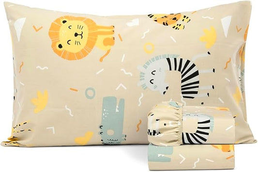 Salt Earth 100% Cotton 210TC Kids Bedsheet, Twin Sheets Set for Toddler Bed, 3 Piece Bedding Set Including Flat Sheet, Fitted Sheet, and Pillowcase, Themed Sheets for a Playful Kids Bed (Summerland)
