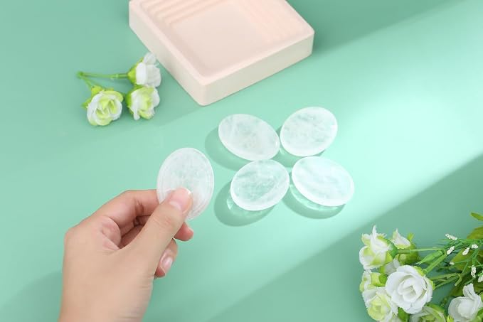 Thumb Worry Stone Clear Quartz Crystals Oval Tiny Fidget Healing Crystal Natural Meditation Accessories Stress Relief Gifts Reiki Palm Small Trinkets Pocket Anxiety Relief Items for Women Men